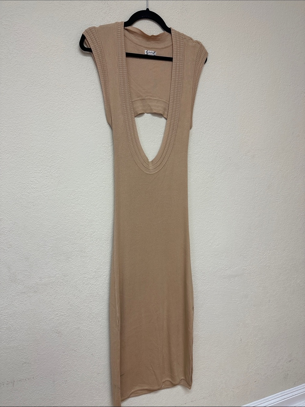 Free People Intimately womans Sleeveless Beige Cutout Midi Dress size L - Picture 3 of 4